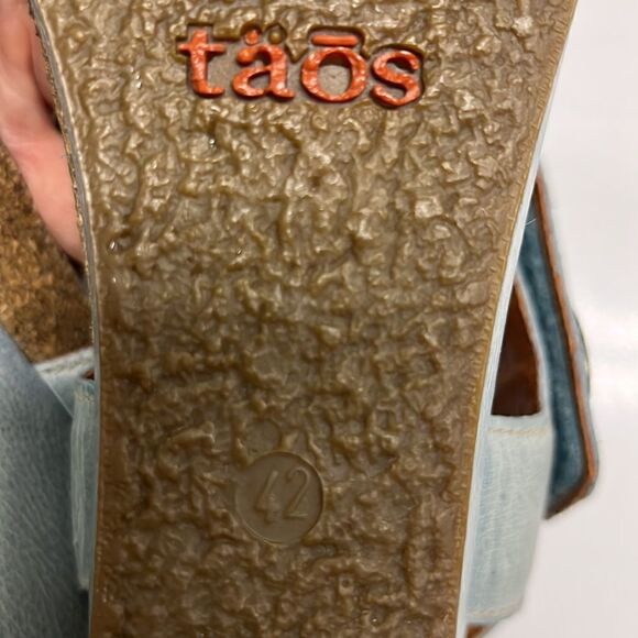 Taos Women’s Blue Textured Leather Velcro Two Strap Ankle Strap Wedge- 42 (10) - Picture 12 of 16